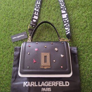 NWT KARL LAGERFELD 🗼PARIS Colorful-Gems/Eiffel/Cat ◾Black Crossbody Handbag